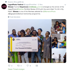 And the winner is...Tweet des Festivals zum Portfoliopreis für Fotografin Etinosa Osayimwen