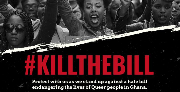 kill the bill (1) Wer sich noch mit einem Redebeitrag an der Demonstration gegen das Anti-LGBT+ Gesetz in Ghana beteiligen möchte, kann sich bei den Veranstaltern noch anmelden. © LGBT Rights Ghana